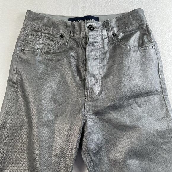 Veronica Beard Sz 23 Daniela Metallic Straight Leg Jean in Light Gunmetal Grunge - Picture 5 of 16